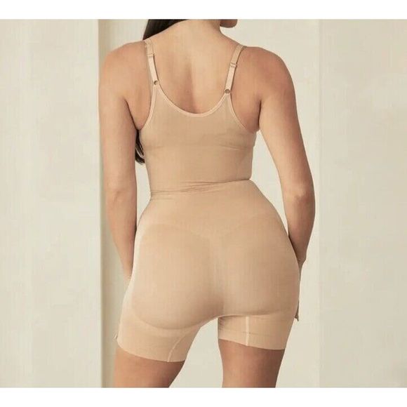 Pinsy Women Sz 1X Beige Butter Sculpt Open Bust Mid Thigh Seamless Bodysuit - Picture 5 of 5